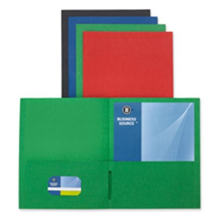 BUSINESS SOURCE 2-Pocket Folders- 125 Sh. Cap.- 11in.x8-.50in.- Assorted BSN78502